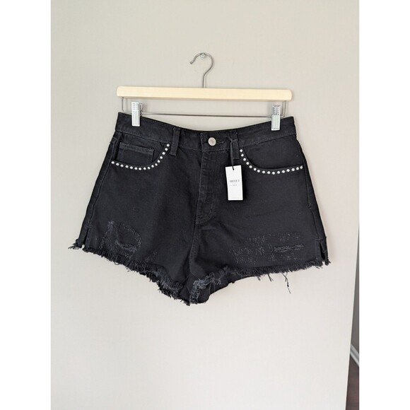 Forever 21 Pants - Forever 21 Premium NWT Black Studded Denim Distressed 100% Cotton Shorts Size 28